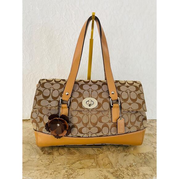 Coach Signature Hampton kakhi/brown Flap Bag F13070 Satchel/Carryall - Picture 1 of 10